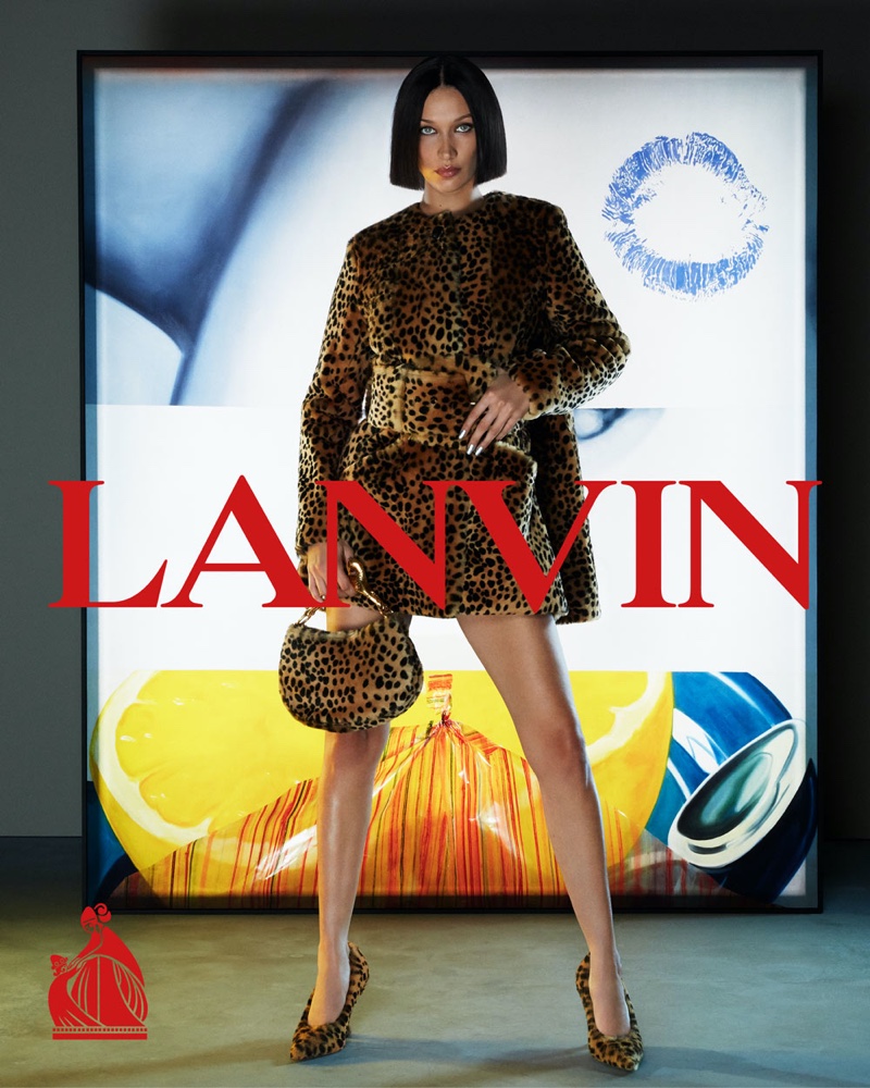 Lanvin features Bella Hadid in an animal print look for fall-winter 2021 campaign.