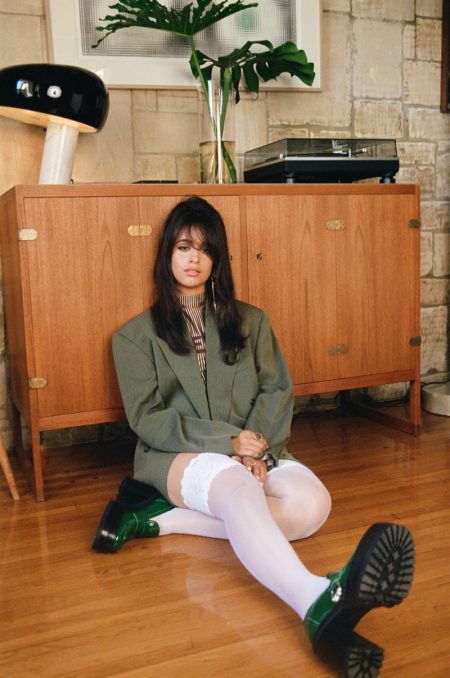 Camila Cabello Takes the Spotlight for Hunger Magazine Camila Cabello poses in Sami Miro Vintage blazer, vintage Fendi top, Wolfdord stockings, and AGL shoes. Photo: Max Montgomery for Hunger Magazine