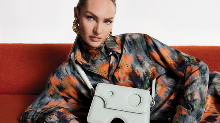 Candice Swanepoel stars in Off-White Burrow Bag fall-winter 2021 campaign.