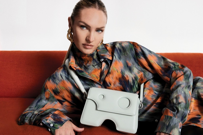 Candice Swanepoel stars in Off-White Burrow Bag fall-winter 2021 campaign.