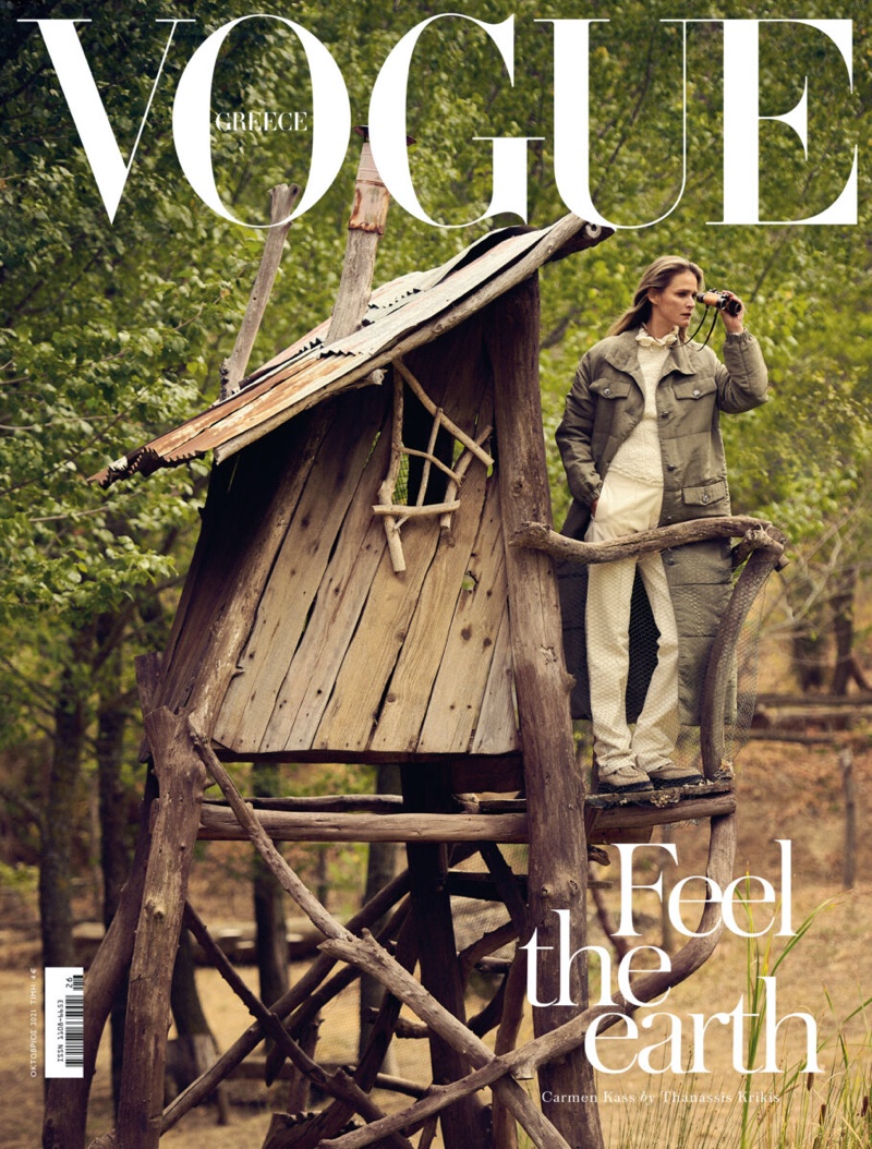 Carmen Kass on Vogue Greece October 2021 Cover.