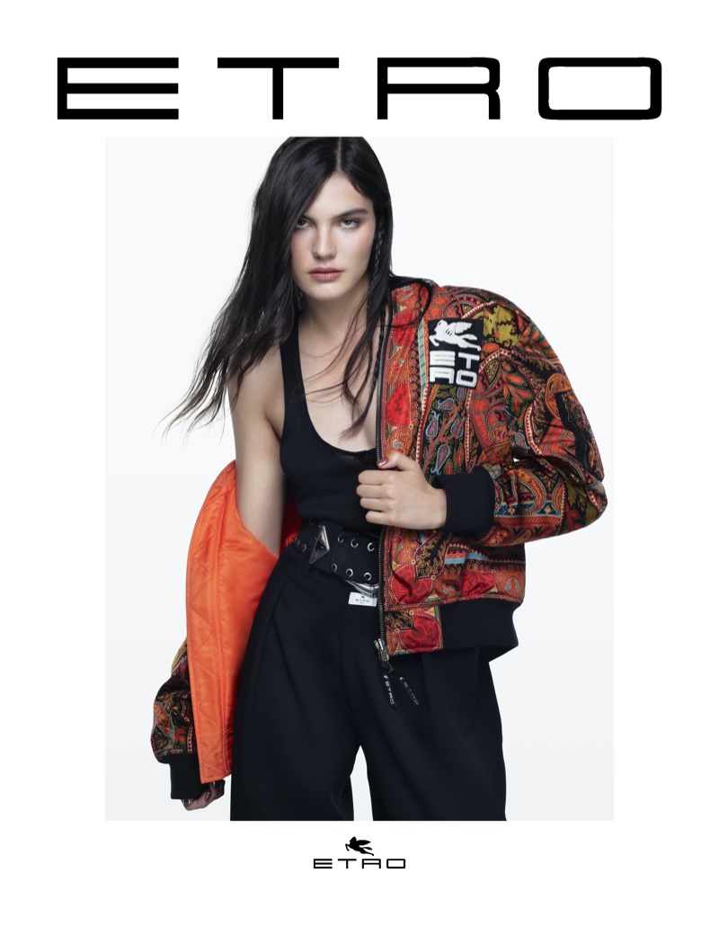 Lola Nicon poses for Etro fall-winter 2021 campaign.