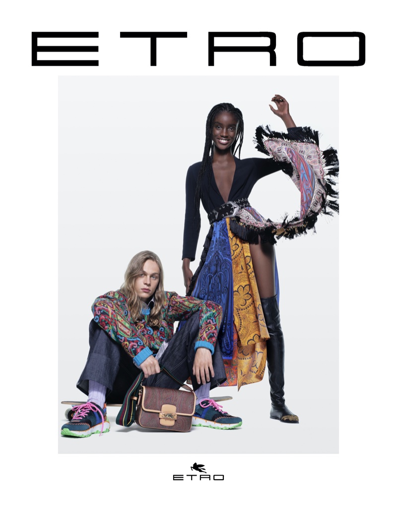 Sonny Charlton and Maty Fall Diba star in Etro fall-winter 2021 campaign.