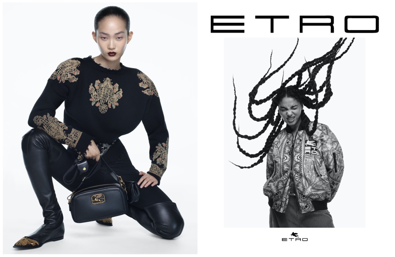 Hyunji Shin and Sharon Alexie front Etro fall-winter 2021 campaign.