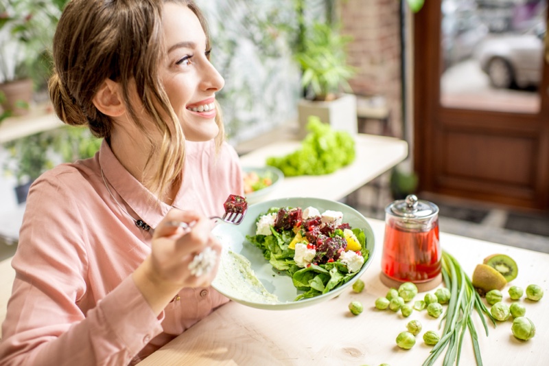 Greens Healthy Food Bowl Smiling Woman