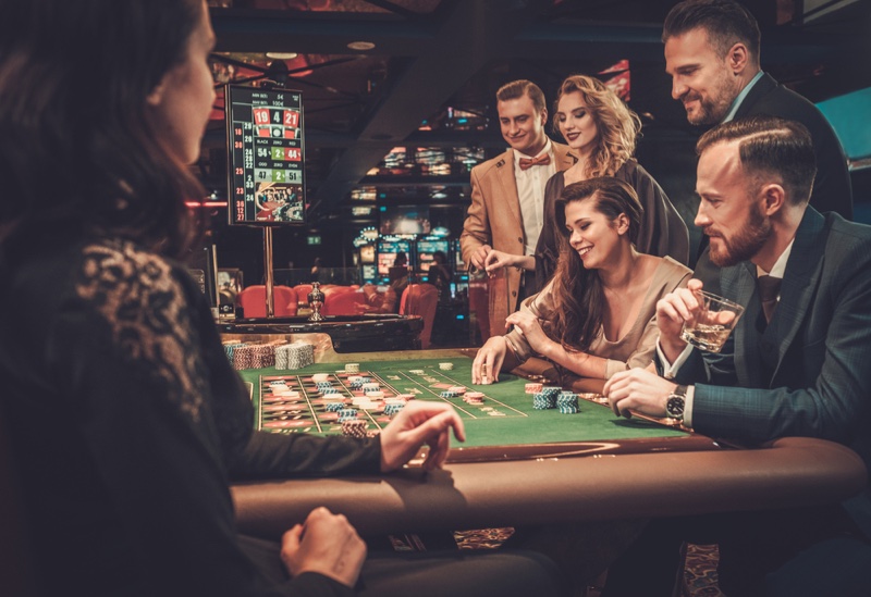 Group People Casino Table Well Dressed