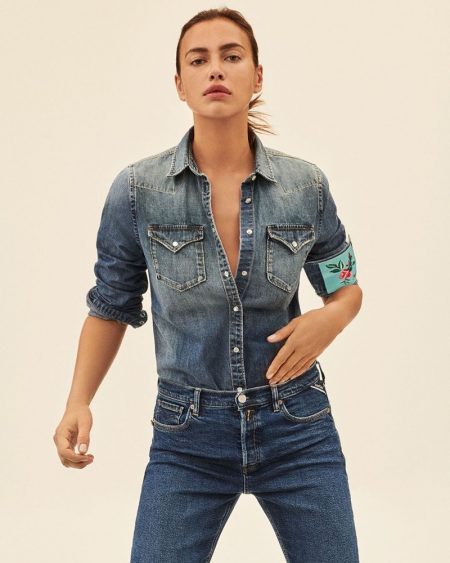 Irina Shayk stars in Replay Jeans Rose Label campaign.
