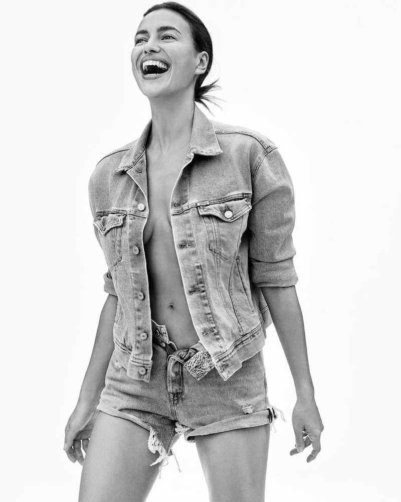 Having a laugh, Irina Shayk fronts Replay Jeans Rose Label campaign.