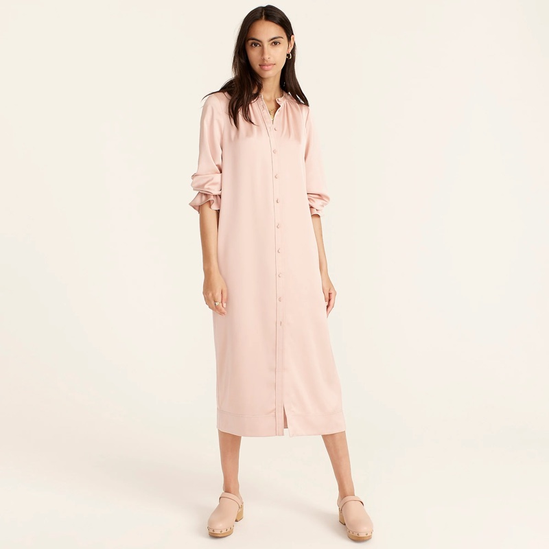 J. Crew Drapey Shirtdress with Satin-Back Crepe in Luxury Camel $118