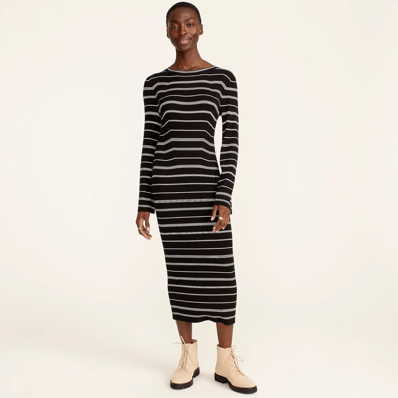 J. Crew Ribbed Flared-Sleeve Sweater-Dress in Mixed Stripe $128