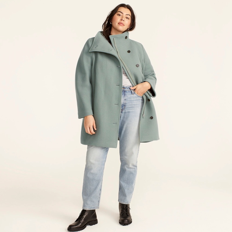 J. Crew Villa Coat with Italian Stadium-Cloth Wool in Slate Green $365