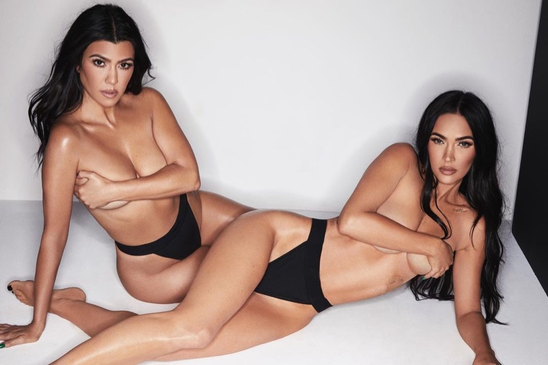 Friends Kourtney Kardashian and Megan Fox pose in their underwear for SKIMS campaign.