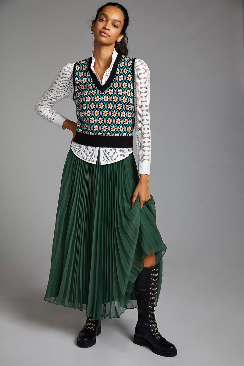 Pankaj Nidhi Pleated Maxi Skirt $160