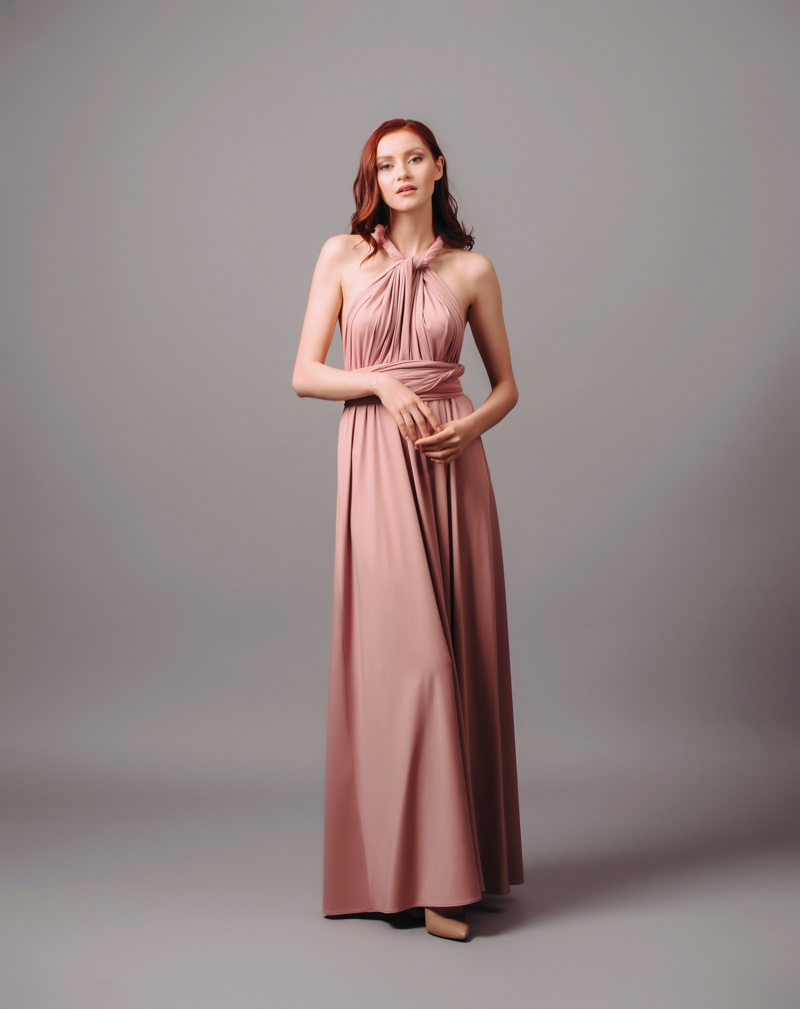 Redhead Model Long Pink Halter Dress