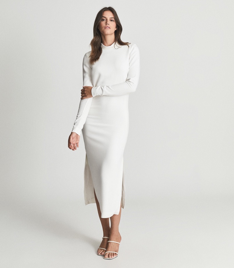 Reiss Martha Open Back Midi Dress in Ivory $375