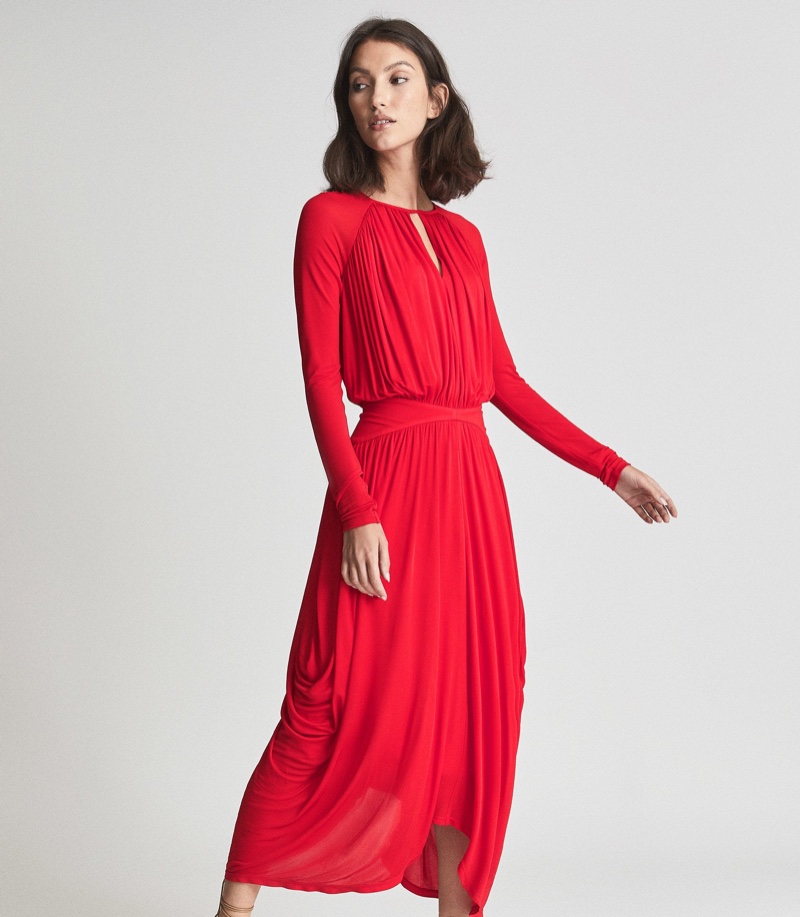 Reiss Savannah Occasion Midi Dress in Red $395