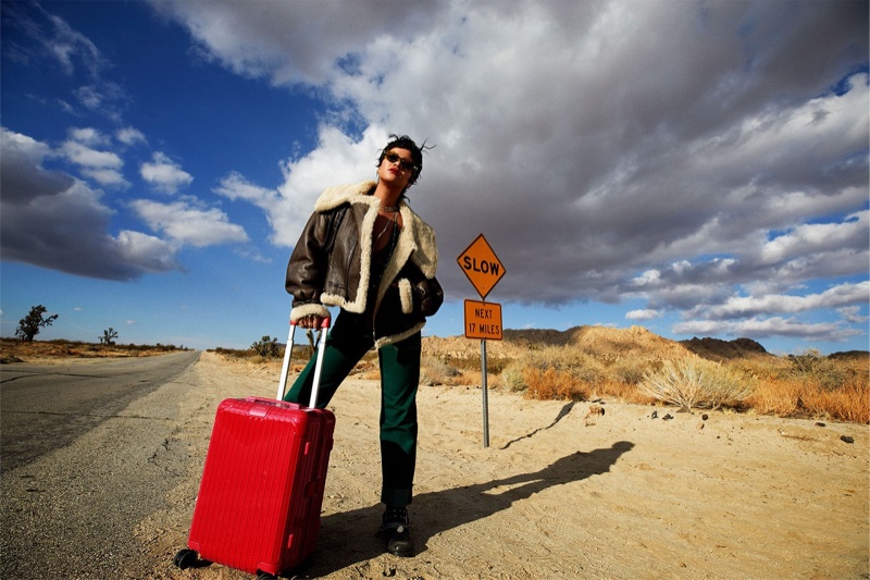 In the California desert, Rihanna fronts Rimowa Never Still 2021 campaign.