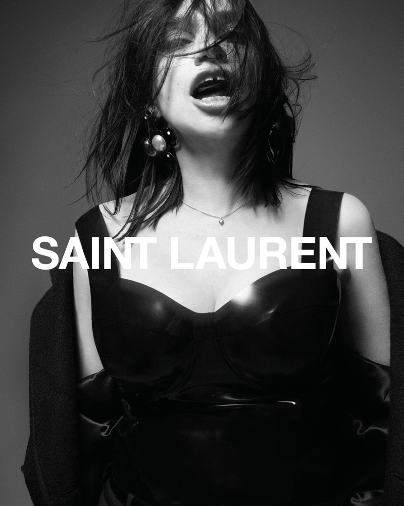 Béatrice Dalle poses for Saint Laurent fall 2021 campaign.