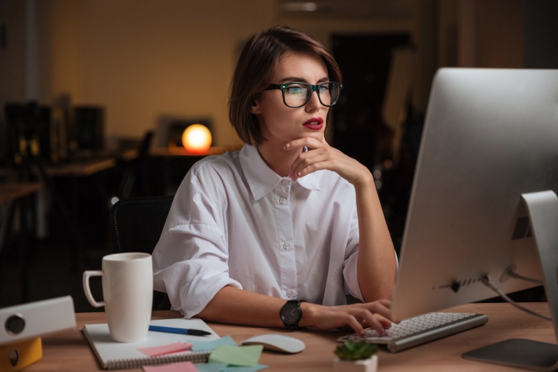 Woman Computer Glasses Office White Shirt