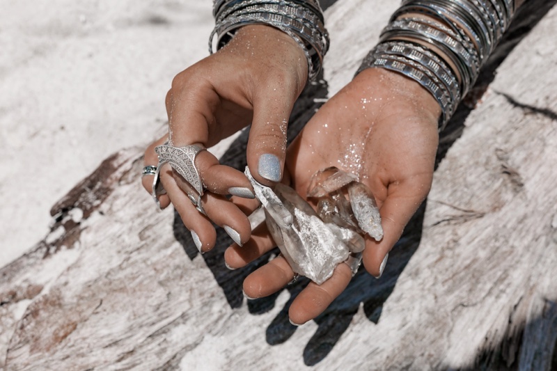 Woman Holding Crystals Stones Jewelry