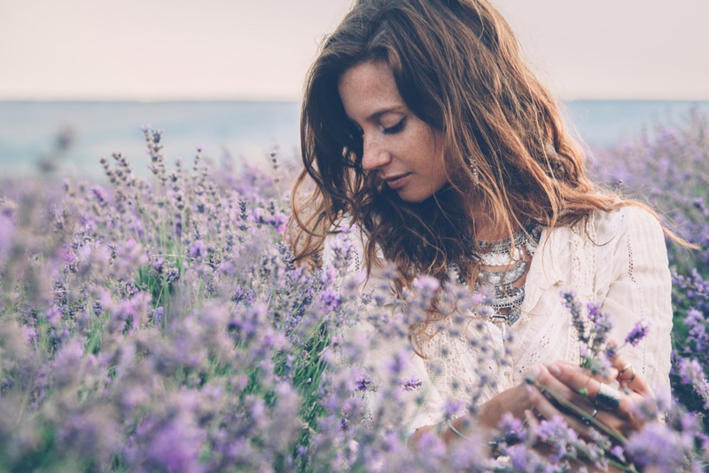 Woman Lavender Field Outdoors