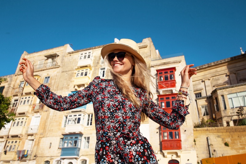 Woman Travel Malta Printed Dress