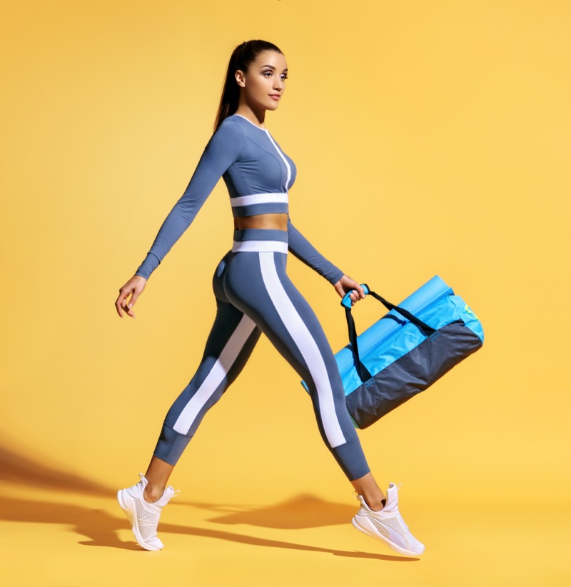 Young Woman Gym Bag Grey Activewear Outfit