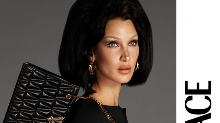 Bella Hadid stars in Versace Virtus handbag 2021 campaign.