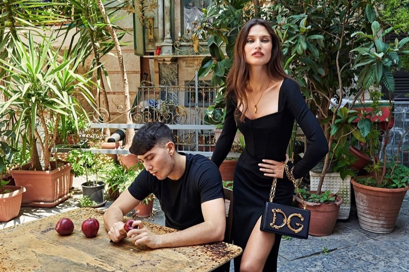 Striking a pose, Bianca Balti models Dolce & Gabbana DG Girls bag.