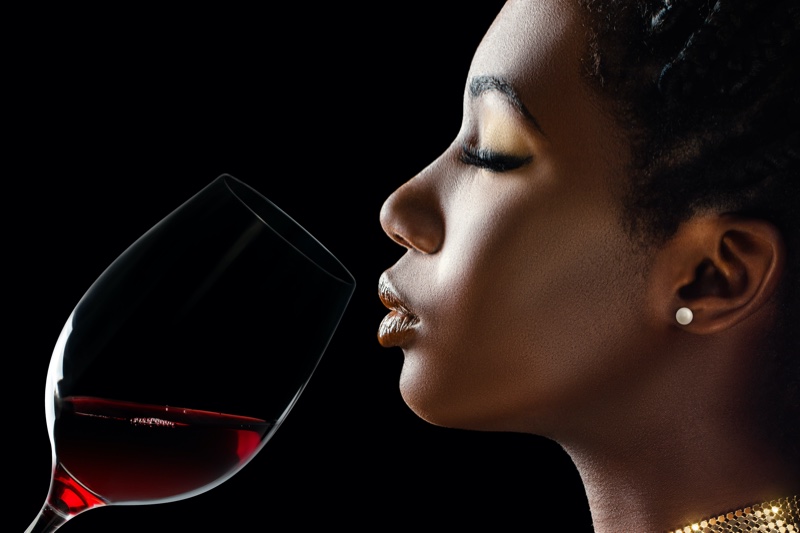 Black Woman Holding Wed Wine Glass