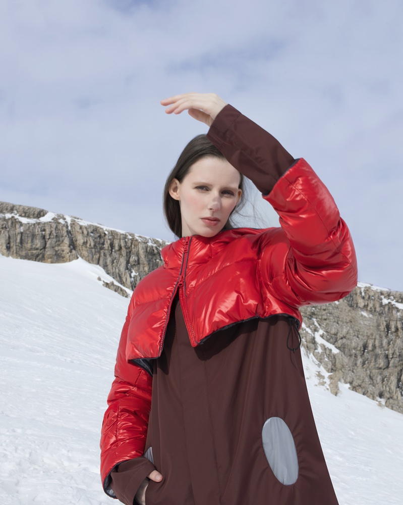 Lina Simonsen models a Colmar A.G.E. by Morteza Vaseghi modular coat in three-layer fabric. 