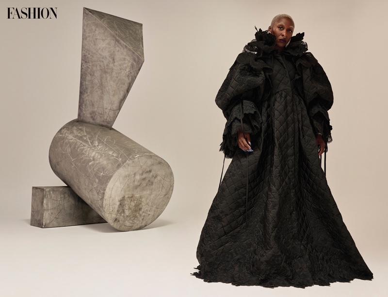 Actress Cynthia Erivo wears Balenciaga coat and earrings. Photo: Royal Gilbert / FASHION