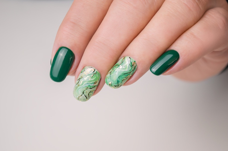 Green Manicure Nail Polish Metallic Swirl Idea