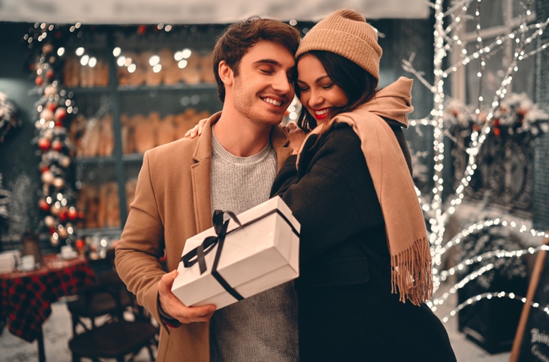 Happy Couple Holidays Man Gift Box Christmas