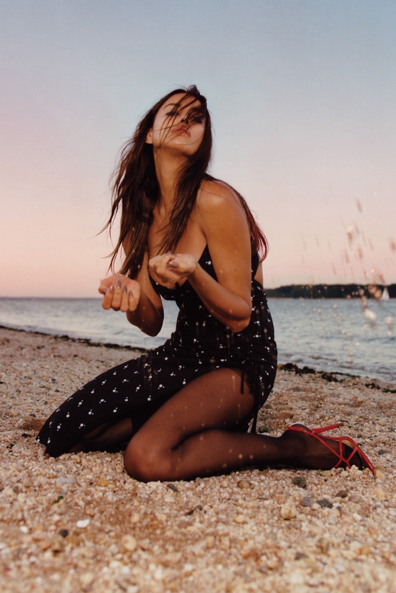 Posing at the beach, Irina Shayk fronts Self-Portrait resort 2022 campaign.