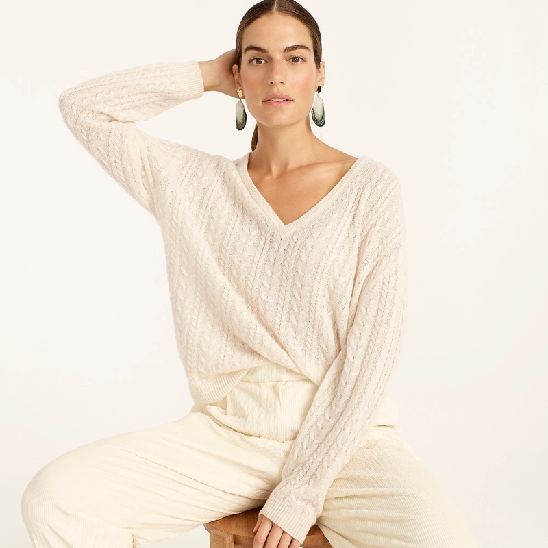 J. Crew Cashmere Cable-Knit Relaxed V-Neck Sweater $148