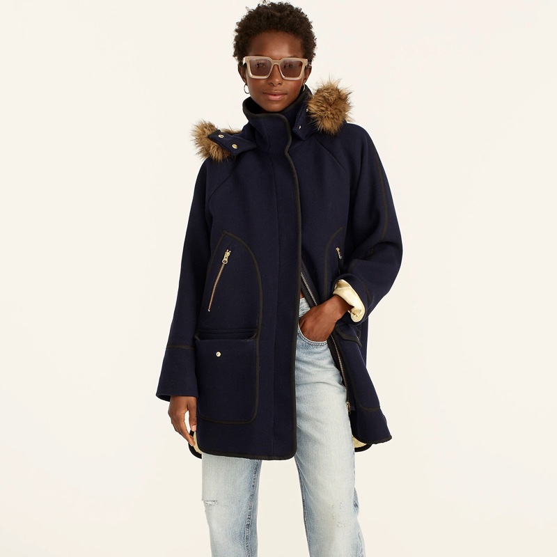 J. Crew Summit Parka with Italian Stadium-Cloth Wool in Navy $398