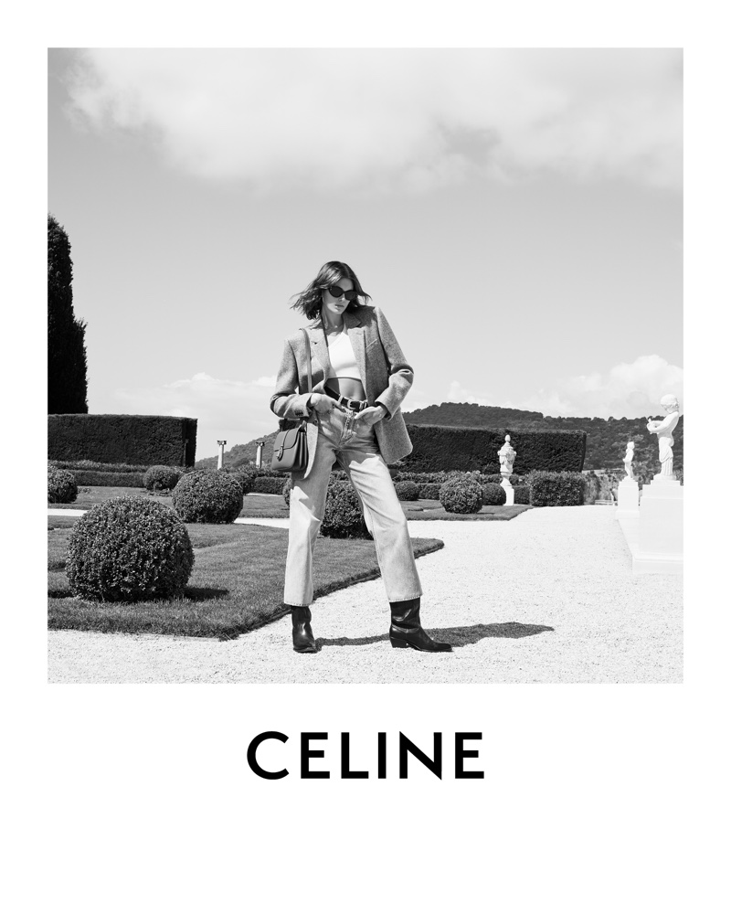 Kaia Gerber poses in Saint-Jean-Cap-Ferrat for Celine winter 2021 campaign.