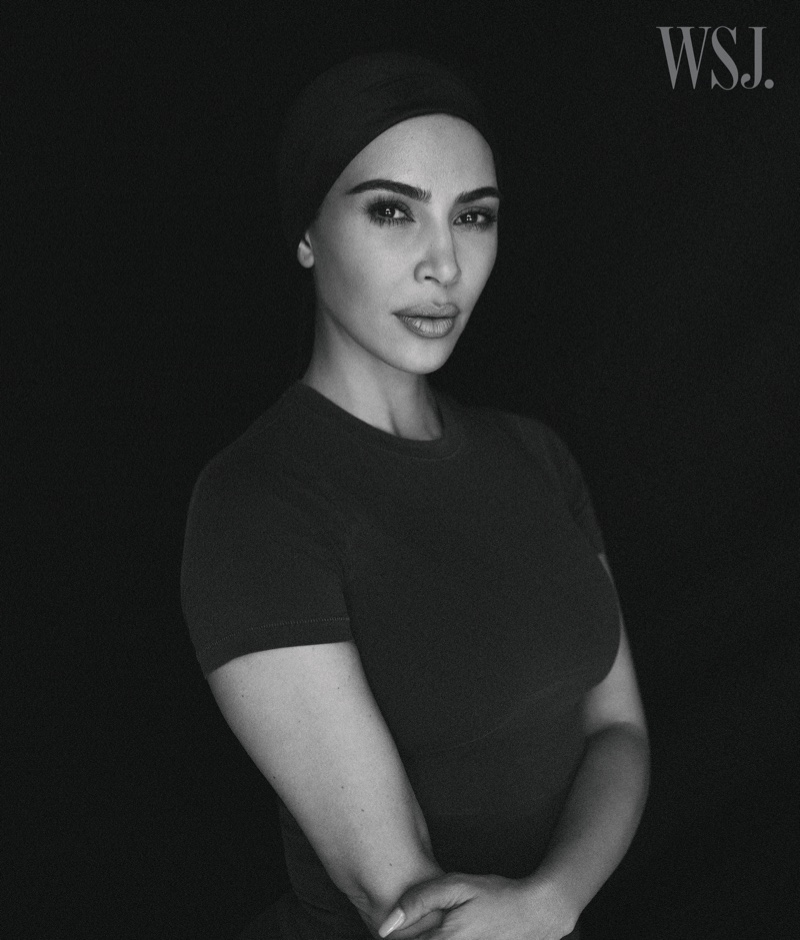 Skims founder Kim Kardashian West poses in black and white portrait. Photo: Annemarieke van Drimmelen for WSJ. Magazine