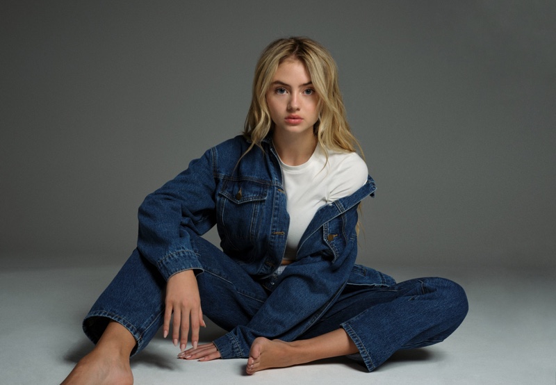 Leni Klum wears denim outfit from About You collaboration.