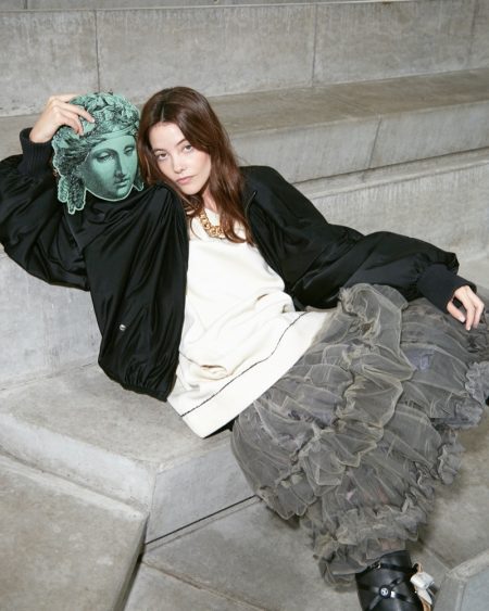 Actress Mireia Oriol poses with Louis Vuitton x Fornasetti bag. Photo: Danniel Rojas / InStyle Spain