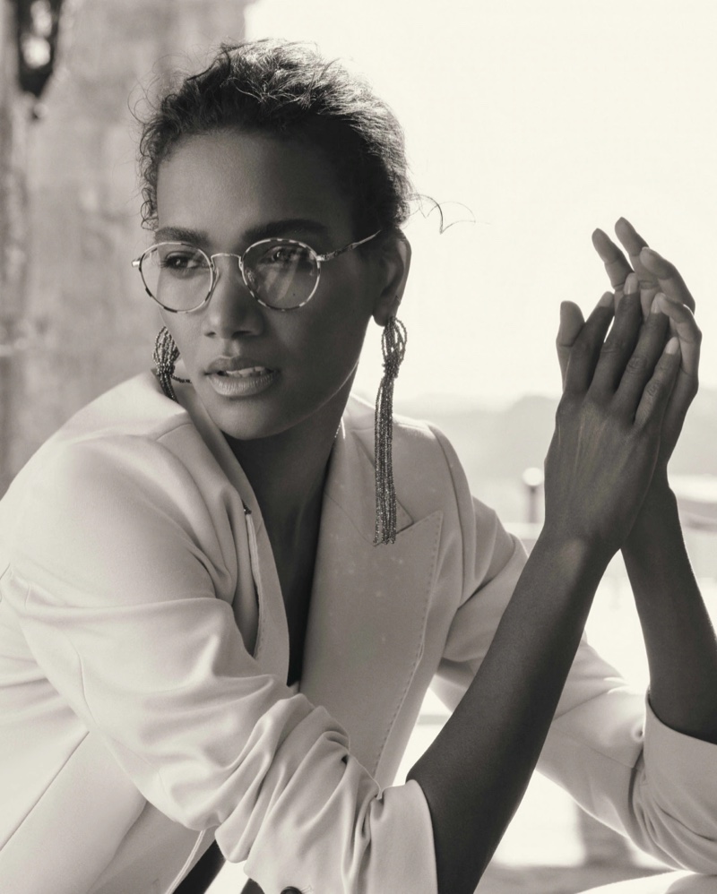 Arlenis Sosa appears in Brunello Cucinelli x Oliver Peoples eyewear campaign.