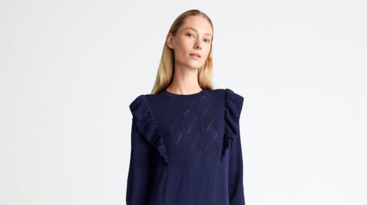 & Other Stories Pointelle Knit Midi Dress in Dark Blue $129