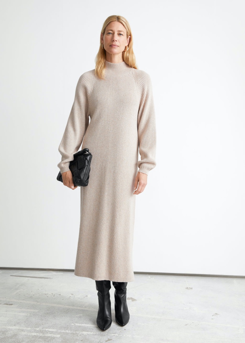 & Other Stories Rib Knit Midi Dress in Oatmeal $119