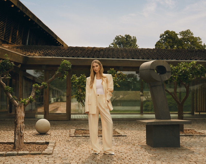 Pernille Teisbaek poses in suiting styles for Pernille x Mango campaign.