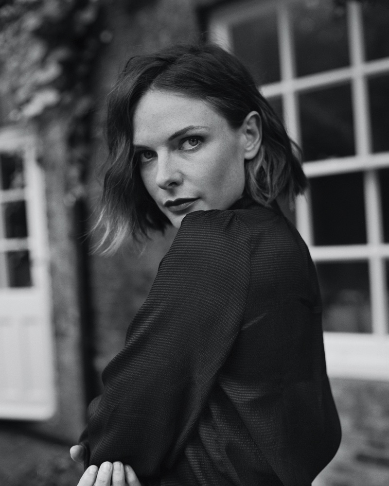 Actress Rebecca Ferguson poses in black and white portrait. | Photo Credit: Jo Metson Scott for WSJ. Magazine