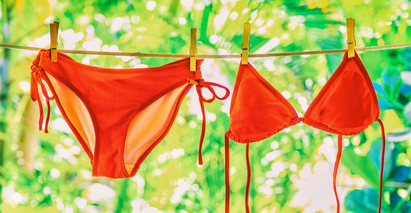 Red Bikini Set Hanging Drying