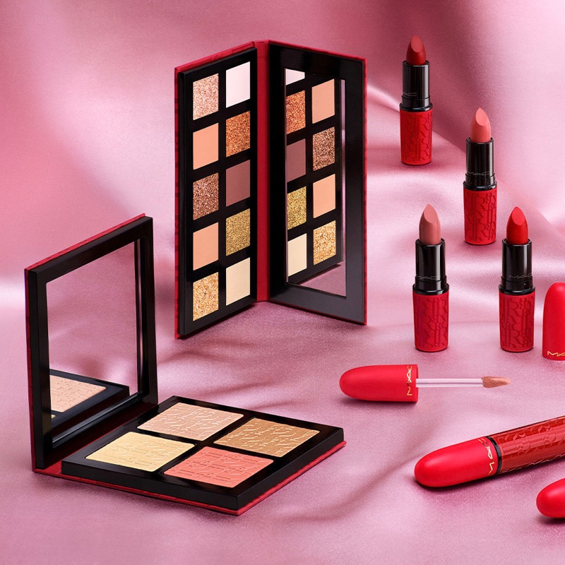 MAC Cosmetics Aute Cuture collection featuring eyeshadow palette and lipstick.