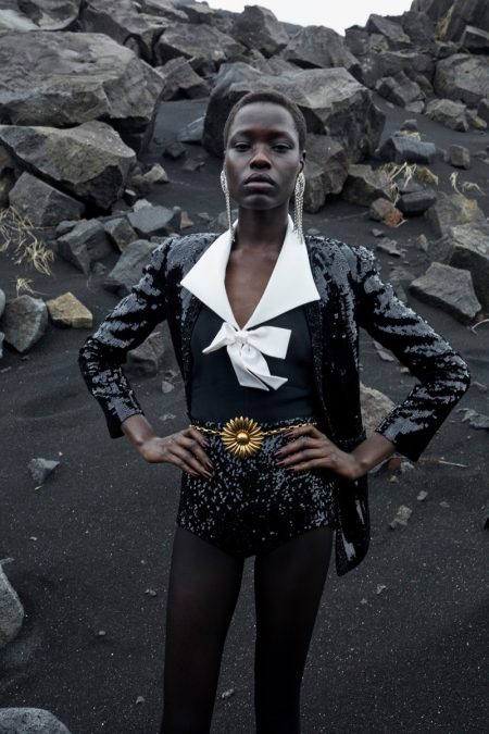 Mica, Awar, Kiki Pose in Iceland for Saint Laurent Winter 2021 Campaign Awar Odhiang models in Iceland for Saint Laurent winter 2021 campaign.
