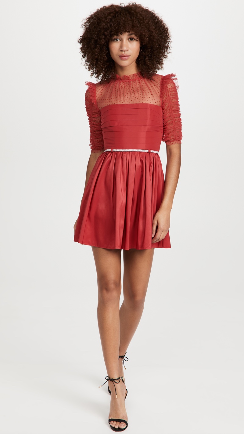 Self Portrait Red Taffeta Mini Dress $455